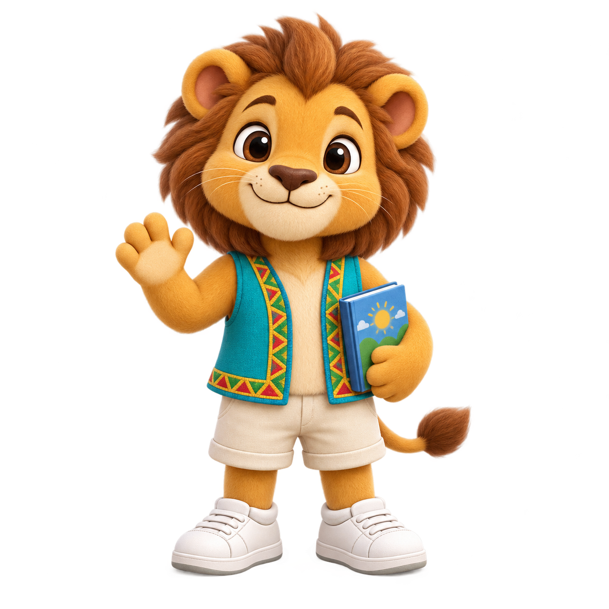 La mascotte lion sourit et invite à créer une chanson